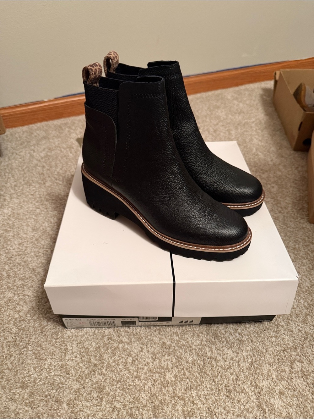 Dolce Vita Black Leather Chelsea Ankle Boots with Lug Sole